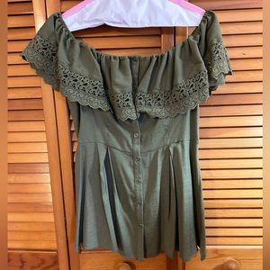 Green off the shoulder blouse